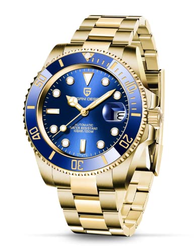 パガ－ニデザイン メンズ腕時計 日本製 SEIKO NH35 ムーブメント サブマリーナー ダイバーズ 自動巻き 機械式 ケース 付き 防水 セラミックベゼル ビジネス 仕事用 ドレスウォッチ ステンレススチール ベルト サファイアガラス PAGANI DESIGN PD-1661 ブルー/ゴールド